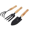 DeoDap Gardening Tools - Reusable Rubber Gloves, Flower Cutter & Garden Tool Wooden Handle (3pcs-Hand Cultivator, Small Trowel, Garden Fork)