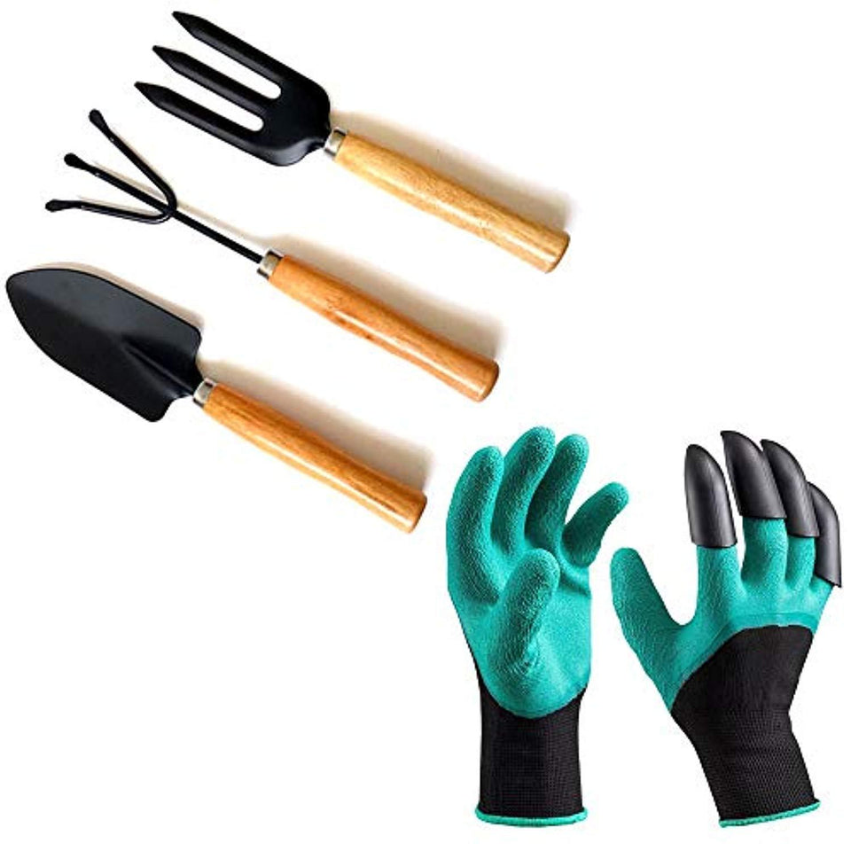 DeoDap Gardening Hand Cultivator, Big Digging Trowel, Shovel & Garden Gloves with Claws for Digging & Planting