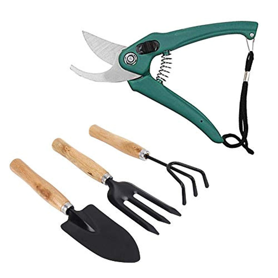 DeoDap Gardening Tools - Flover Cutter & Garden Tool Wooden Handle (3pcs-Hand Cultivator, Small Trowel, Garden Fork)
