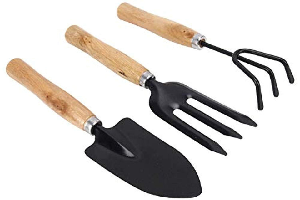 DeoDap Gardening Tools - Flover Cutter & Garden Tool Wooden Handle (3pcs-Hand Cultivator, Small Trowel, Garden Fork)