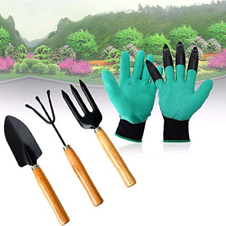 DeoDap Gardening Hand Cultivator, Big Digging Trowel, Shovel & Garden Gloves with Claws for Digging & Planting
