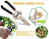 DeoDap Gardening Tools - Reusable Rubber Gloves, Pruners Scissor(Flower Cutter) & Garden Tool Wooden Handle (3pcs-Hand Cultivator, Small Trowel, Garden Fork)