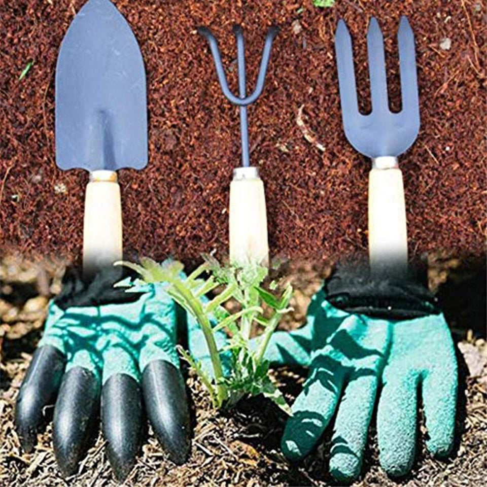 DeoDap Gardening Hand Cultivator, Big Digging Trowel, Shovel & Garden Gloves with Claws for Digging & Planting