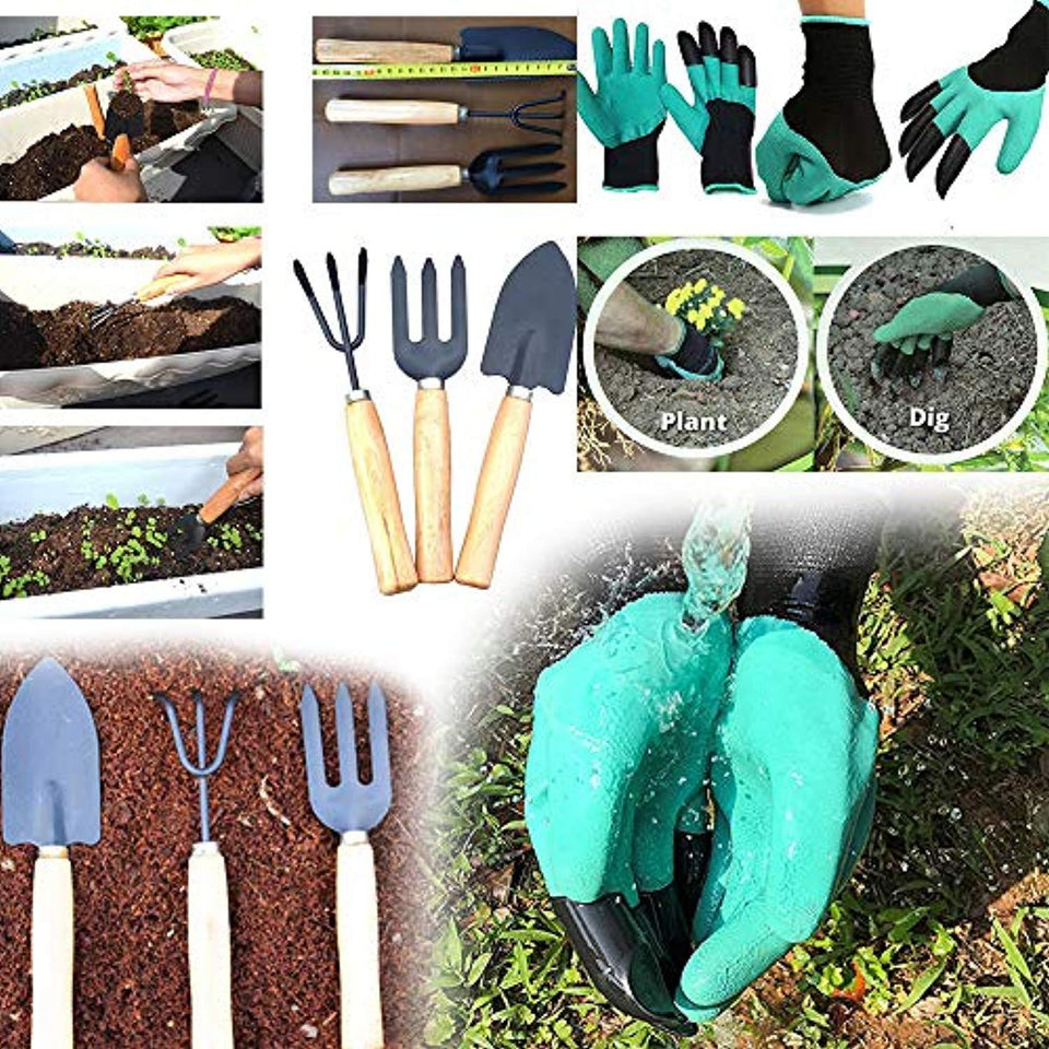 DeoDap Gardening Hand Cultivator, Big Digging Trowel, Shovel & Garden Gloves with Claws for Digging & Planting