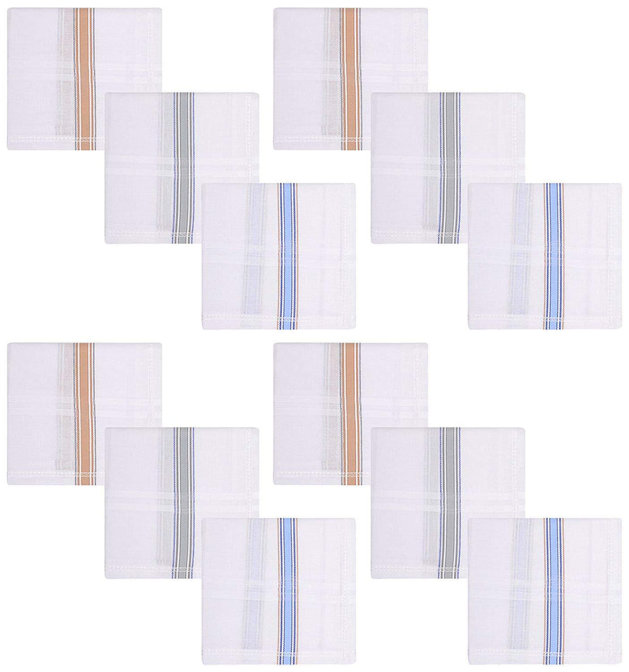 595 Men's Cotton Handkerchief (White, 12 pcs)